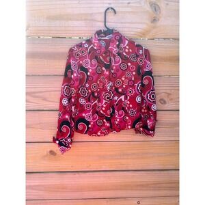 Mary-Kate and Ashley Y2K Red Psychedelic Floral Button Down Shirt Large 10/12